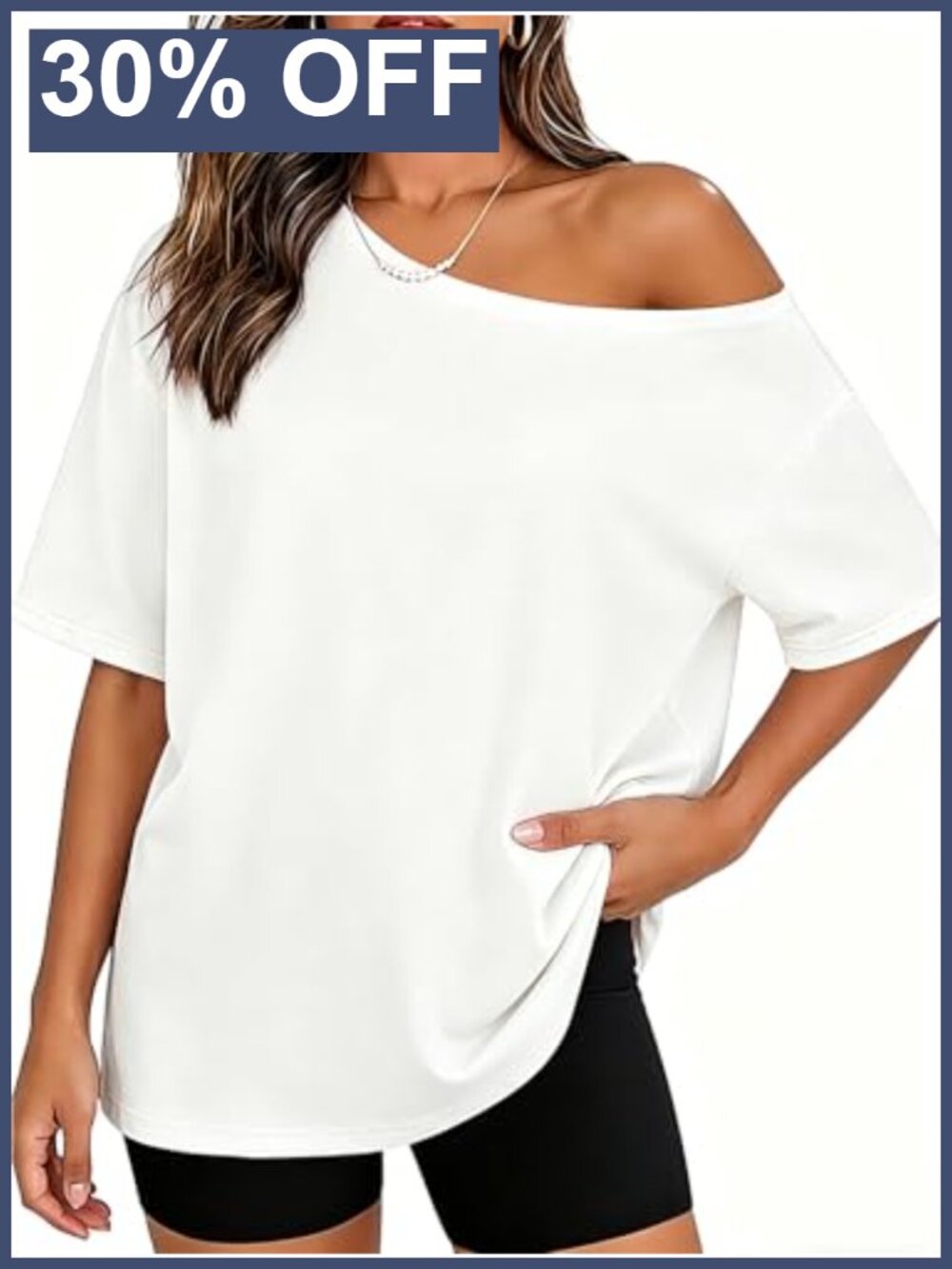 Oversized Off Shoulder Batwing Sleeve T-Shirt Polyester Cotton Spandex